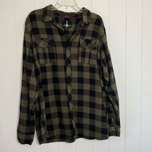 i Jeans by Buffalo Mens XXL Button Front Shirt Black Tan Plaid Long Sleeves - Picture 1 of 10